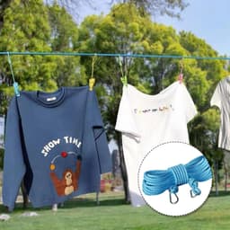 Waslijn 15 m, 8 mm polypropyleen touw, sterk veelzijdig waslijn met zinklegering, karabijnhaak voor wasdroger tuin, camping, blauw — thumbnail 4