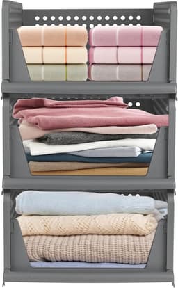 Set van 3 opbergdozen, kastorganizer, opvouwbare opberglade-organizer en kledingkast, voor kleding, dekbedden en speelgoed, 33,5 x 43 x 54,5 cm, grijs — thumbnail 1