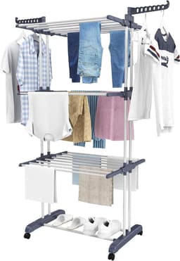Opvouwbaar Wasrek - Droogrek Verticaal - Kleding Drogen - Met Wielen - 172 cm Hoog - Grijs — thumbnail 1