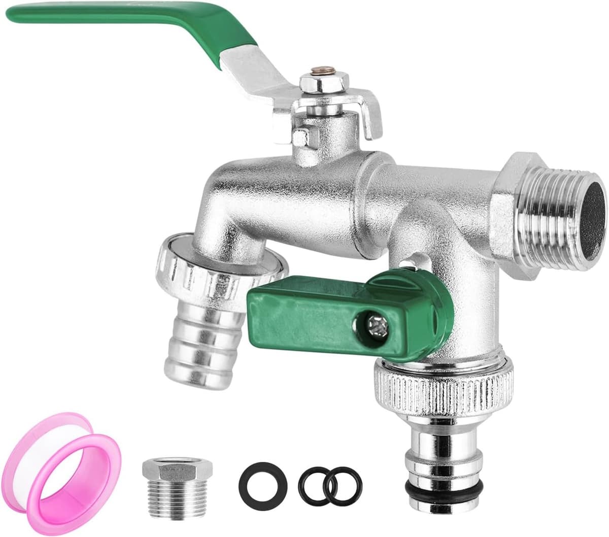 Tuinwaterkraan met dubbele aftap voor wasmachine 1/2" 3/4" 2 slangaansluitingen — afbeelding 1