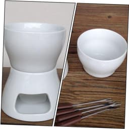 1set Ceramic Melting Stove Set Voor Thuis Voor Chocolade Kaas Boter Met Inclusieve Vorken Duurzaam Sterk Voor Fondue Smeltende Snacks — thumbnail 5