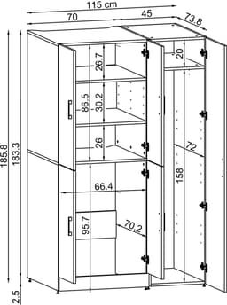Roomart DORA-II Wasmachine Ombouwkast 115x186 cm - Wit Eiken — thumbnail 2