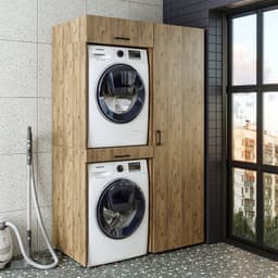 Roomart DUO-I Wasmachine Ombouwkast 127x240 cm - met Hoge Kast 60 en Uittrekblad - Eiken — thumbnail 2