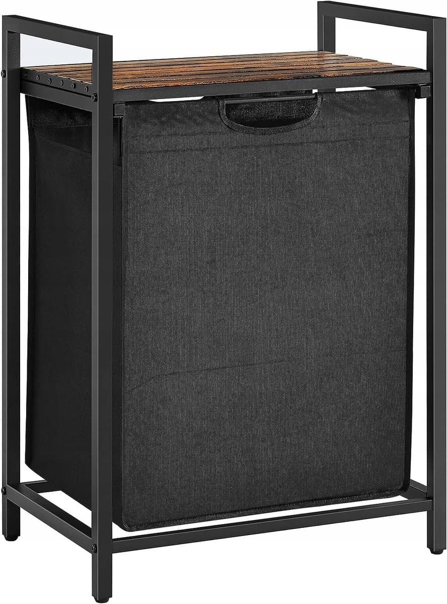 Wasmand 65 L - Zwart met Rustiek Blad, Opbergmand voor Wasgoed, Handdoeken of Speelgoed, 50x33x72 cm, Industriële Stijl — afbeelding 1