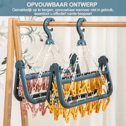 Sokkendroogrek, sokkendroogrek met 32 ​​clips voor ondergoed, sokken, duurzame plastic wasknijpers voor binnen- en buitengebruik — thumbnail 3