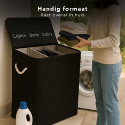 Cheqo® Wasmand 3 Vakken - Wassorteerder - Bamboe Materiaal - Zwart Design - 100 Liter Inhoud - Licht Donker Kleur - Makkelijk Te Monteren - Geen Gereedschap Nodig - Wasbare Binnenzak - Wasgoed Organizer — thumbnail 5