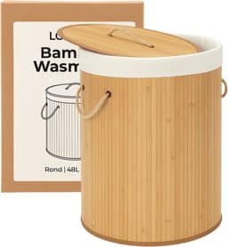 Lomera Bamboe Wasmand - Wasmand Met Deksel - 48 Liter Capaciteit - Ronde Wasmand - Natuurlijke Kleur - Afneembaar Deksel - Draaghengsels - Katoenen Waszak - Wasbare Zak - Metalen Ring Versteviging — thumbnail 5