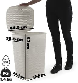 KADAX Plastic wasbak, lichte wasmand, wasverzamelaar van kunststof, luchtdoorlatende wasbox, met deksel (wit) — thumbnail 2