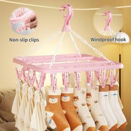Droogrek voor Kleding 1 Stuk - Opvouwbaar Droogrek met 32 Draaibare Clips - Vierkant Ontwerp 360° Draaibare Haak - Ideaal voor Sokken Handdoeken en Handschoenen - Compacte Afmeting 32 x 32 x 32 cm - Lichtblauw — thumbnail 5