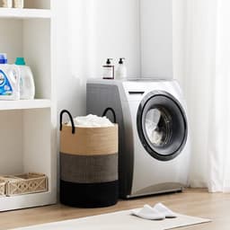 CHIWIN Wasmand Opvouwbaar Katoen - Ronde Wasmand met Hengsel - Wasbox Handgeweven 56L - Wassorteerder - Multifunctioneel Opbergmand - Ademend materiaal — thumbnail 4