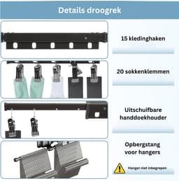 Wanddroogrek - Droogrek Inklapbaar - Wasrek - Droogtoren - Droogrekken - Zwart — thumbnail 5