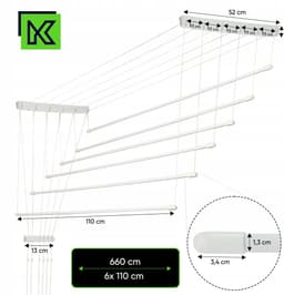 KADAX Plafondwasdroger, wasdroger voor het plafond 6, wanddroger met polyethyleen beklede stalen spijlen, plafonddroger, draagvermogen 12 kg (6x 110/wit) — thumbnail 2