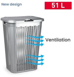 Wasmand Ventilation - met deksel - 2x stuks - zwart en zilver - 50 liter - 61 x 43 cm — thumbnail 4