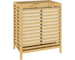 HOMCOM Wasmand-Bamboe, Polyester-55L x 36B x 64,2H cm-Natuurlijk hout + Crèmewit