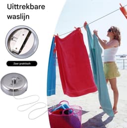 Intrekbare Wastlijn - Droogrek Wandmontage - Ruimtebesparend Drogen - Roestvrijstaal Touw - 27 Meter - Zilver — thumbnail 5