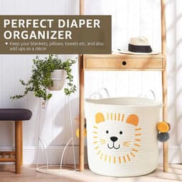 Opbergmanden voor speelgoed katoenen touw mand hond speelgoeddoos kinderen wasmand geweven deken mand met handvatten schattig dier wasmand, geschenkmand voor babykamer decor (leeuw) — thumbnail 3