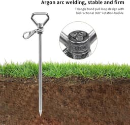 Grondanker Set - Schroefharingen Ankers - Tent Verankeren - Massief Roestvrij Staal - 33 cm Lengte - Zilver — thumbnail 5