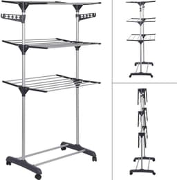 Staand Droogrek - Wasdroger Toren - Kleding Drogen - 3 Niveaus Met Wielen - 72 x 56 x 152 cm — thumbnail 5