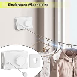 Uitschuifbare Waslijn - Droogrek Binnen - Ruimtebesparend Droogrek - Boorvrije Montage - 5.1 Meter Lengte - Wit — thumbnail 5