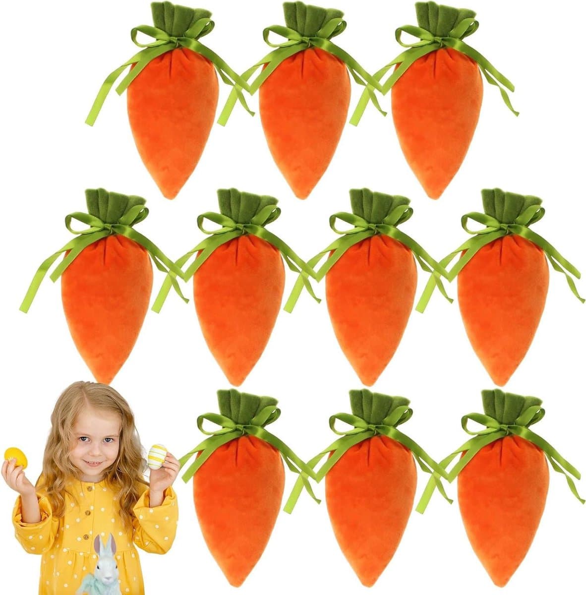 Paaszakjes met trekkoord - Snoepzakjes Wortel - Paaseieren Jacht - Wortelvormig Ontwerp - 215 cm - Oranje — afbeelding 1