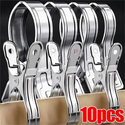 Handdoekklemmen - Wasknijpers - Was ophangen - Roestvrij staal - 10 stuks 9cm - Zilver — thumbnail 4