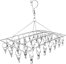 QTTVBTNA – 1 Stuk Droogrekken - Wand Droogrek - RVS - Droogclips - Met Haken - Voor Was Drogen Handdoeken Kleding en Binnen Gebruik - Stevig Duurzaam en Lichtgewicht - Zilver — thumbnail 1