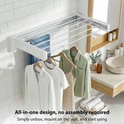Casa Living Intrekbaar Droogrek - Ruimtebesparend Design - Met Handig Kliksysteem - Wandmontage - Aluminum - Tot 27KG - Wit — thumbnail 4