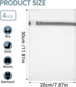 4 stuks netwaszakken, gevoelige waszakken, waszak 30 x 20 cm, klein wasnet voor fijne was, waszak voor wasmachine, waszak voor ondergoed, lingerie — thumbnail 3