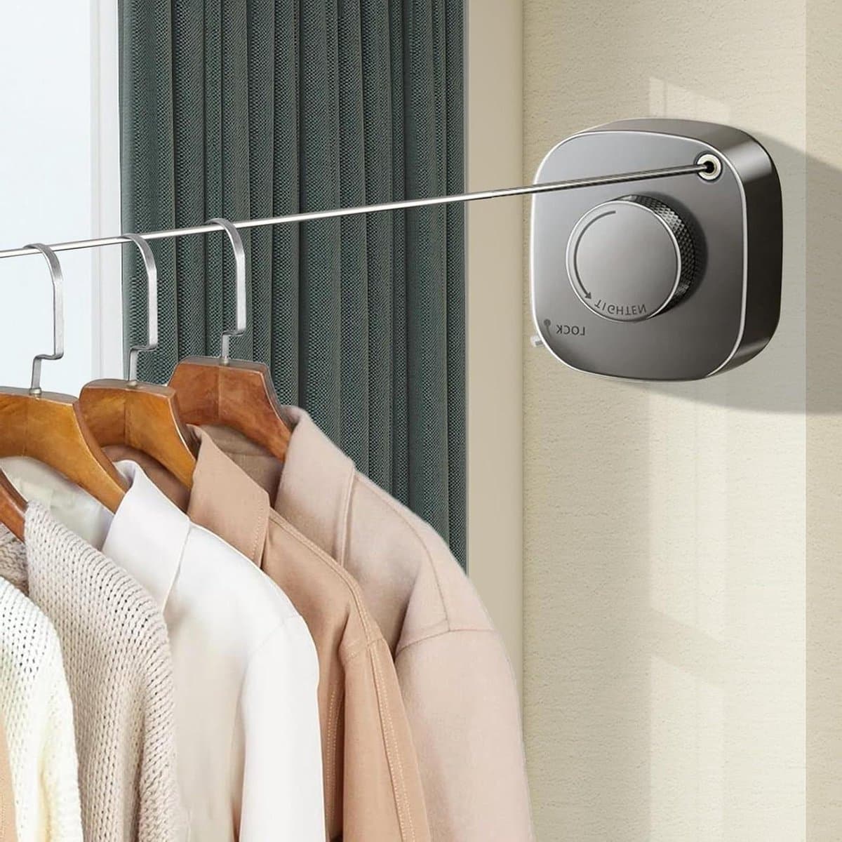 Longzhuo Clothesline Extendible, 4.2m Long, Retractable Clothesline No Drilling, No Drilling Required, Retractable Clothesline Stainless Steel Rope — afbeelding 1