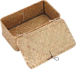 Handgeweven opbergmand van zeegras met deksel, rechthoekig, rieten mand voor organisatie in slaapkamer en woonkamer, ruime capaciteit, multifunctioneel en decoratief — thumbnail 4