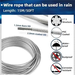 Stalen Kabel Set - Draadkabel Ophanging - Kleding Drogen - Roestvrij Staal - 25 Meter - Zilver — thumbnail 2