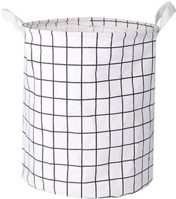 1 stuk - Wasmand - Katoen/linnen wasmand - Opbergemmer - Opbergtas - Opvouwbaar - Katoen/linnen materiaal - Waterdicht - Geschikt voor het opbergen van vuile kleding, speelgoed en huishoudelijke artikelen - 43*35 cm - Wit raster — thumbnail 1