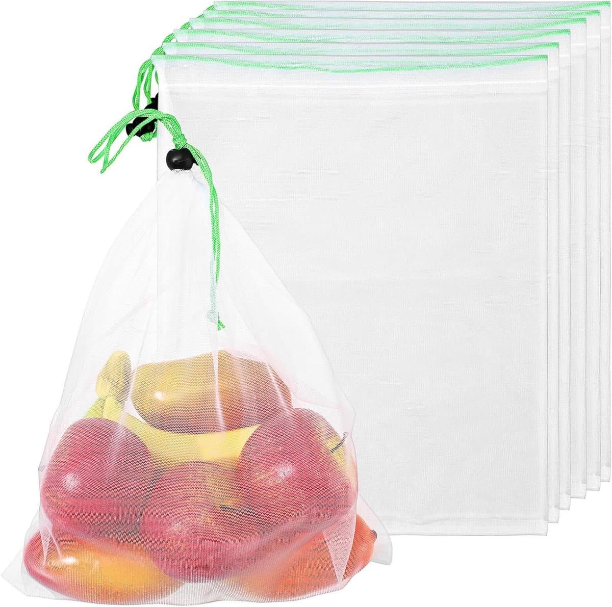 Fruitnet Set - Mesh Zakken - Vers Houden - Ademend Materiaal - 35x30CM 6 Stuks - Wit — afbeelding 1
