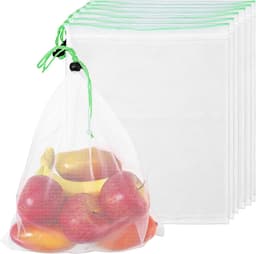 Fruitnet Set - Mesh Zakken - Vers Houden - Ademend Materiaal - 35x30CM 6 Stuks - Wit — thumbnail 1