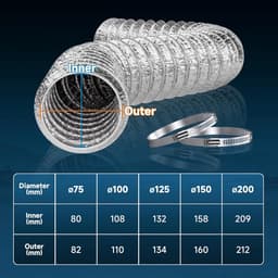 Afvoerslang - Flexibele buis - Luchtgeleiding - Hittebestendig materiaal - 150 mm x 25 m - Zilver — thumbnail 2