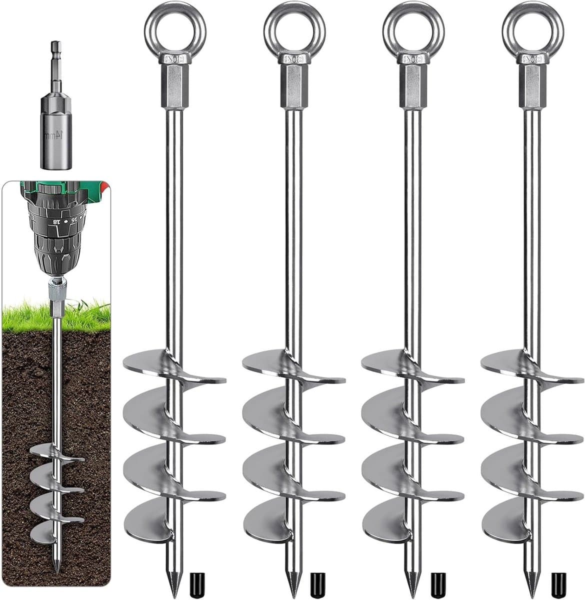 Zware Grondankers voor Trampoline, 47 cm Spiral Stake, 4 Stuks Metaal voor Camping, Tuin en Schommel met Bevestigingsring en Opbergtas — afbeelding 1