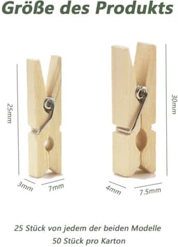 Dailygoods- Wasknijpers Mini - Houten Klemmen - 50 Stuks - Kleine Wasknijpers - Decoratieve Clips - Voor Fotohouders/Knutselen - Duurzaam Hout — thumbnail 5