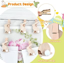 Mini Houten Wasknijpers - Houten Clips Paasklemmen - Decoratief Bevestigen - Konijn Vorm - 12 stuks - Wit — thumbnail 5