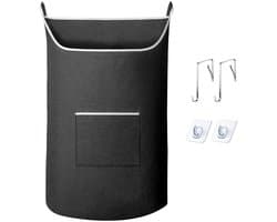 carmdering - Deur Hangende Wasmand - Extra Grote Wasopberger - 600D Oxford Stof Mand - Grote Opening Ontwerp - Onderste Rits Systeem - Waterdicht 600D Materiaal - Scheurvast En Duurzaam - Bespaart Ruimte En Houdt Kamer Netjes - 1 Stuk - Zwart