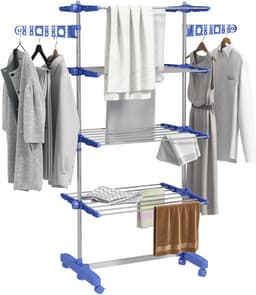 Wasdroger Wasrek 5 verdiepingen, opvouwbaar, One-Klick-System, 142 cm x 55 cm x 172 cm, Blauw + Zilver — thumbnail 1