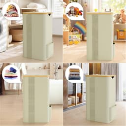 100Lwasmand ，met deksel, transparant mesh ontwerp , wasmand met handgrepen en afneembare waszak, Badkamer, studentverblijf, wasserij, wasmand,Beige wit. — thumbnail 2