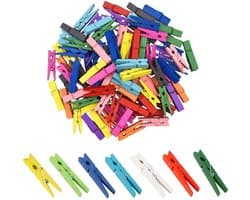 Dailygoody - Mini-houten klemmen - Kleurrijke wasknijpers - Sterk en duurzaam - 100 stuks - Houten fotoclips - Perfect voor decoratie - Veelkleurig