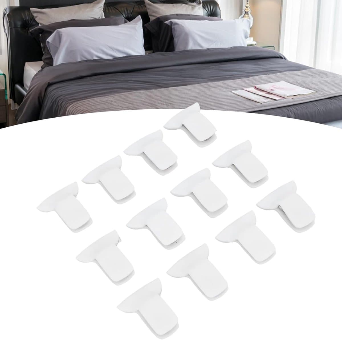 Set van 12 extra dikke dekbedklemmen, om te voorkomen dat het dekbed verschuift; ook geschikt als klemmen voor dekens en lakens; ideaal voor thuis en in schoonheidssalons — afbeelding 1