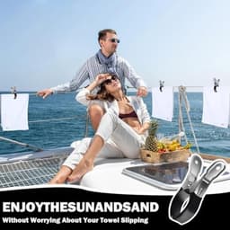 PromoHome 6 stuks handdoekklemmen voor strandstoelen - roestvrij staal - windvaste strandhanddoekclips met beschermhoes - 12 cm — thumbnail 3
