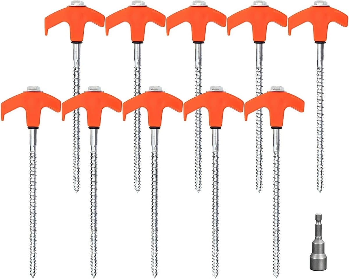 Set van 10 stevige stalen tentpennen van 20,5 cm voor camping, parasol en outdoor gebruik - ideaal voor gras, zand en bosgrond — afbeelding 1