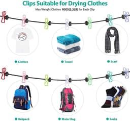 Reiswaslijn - Draagbare lijn - Kleding drogen - Met 12 haringen - Tot 360 cm - Zwart — thumbnail 5