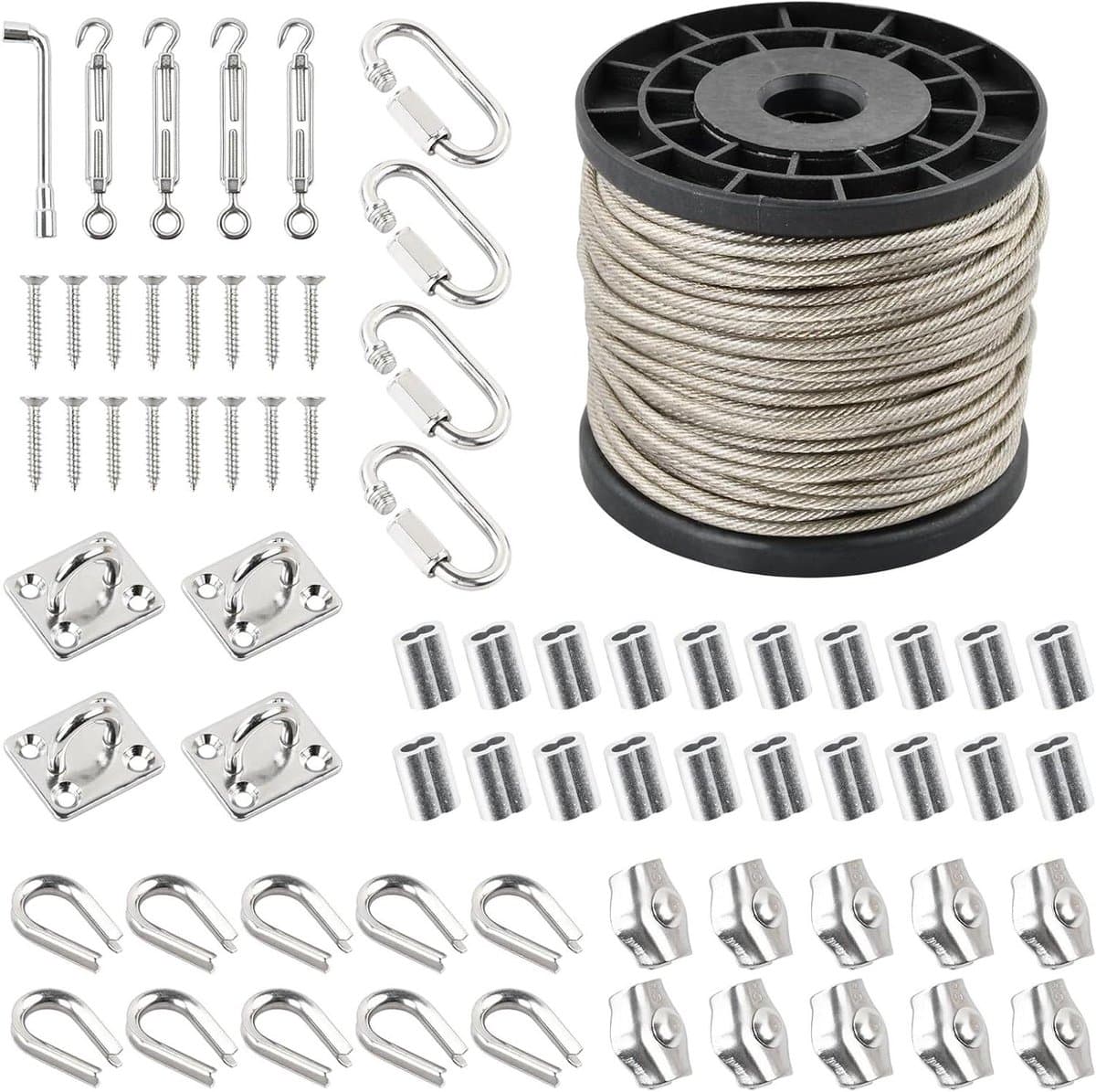 Waslijn Set - Staalkabel Gordijnkabel - Buiten Ophangen - PVC Gecoat - 30 Meter - Zilver — afbeelding 1