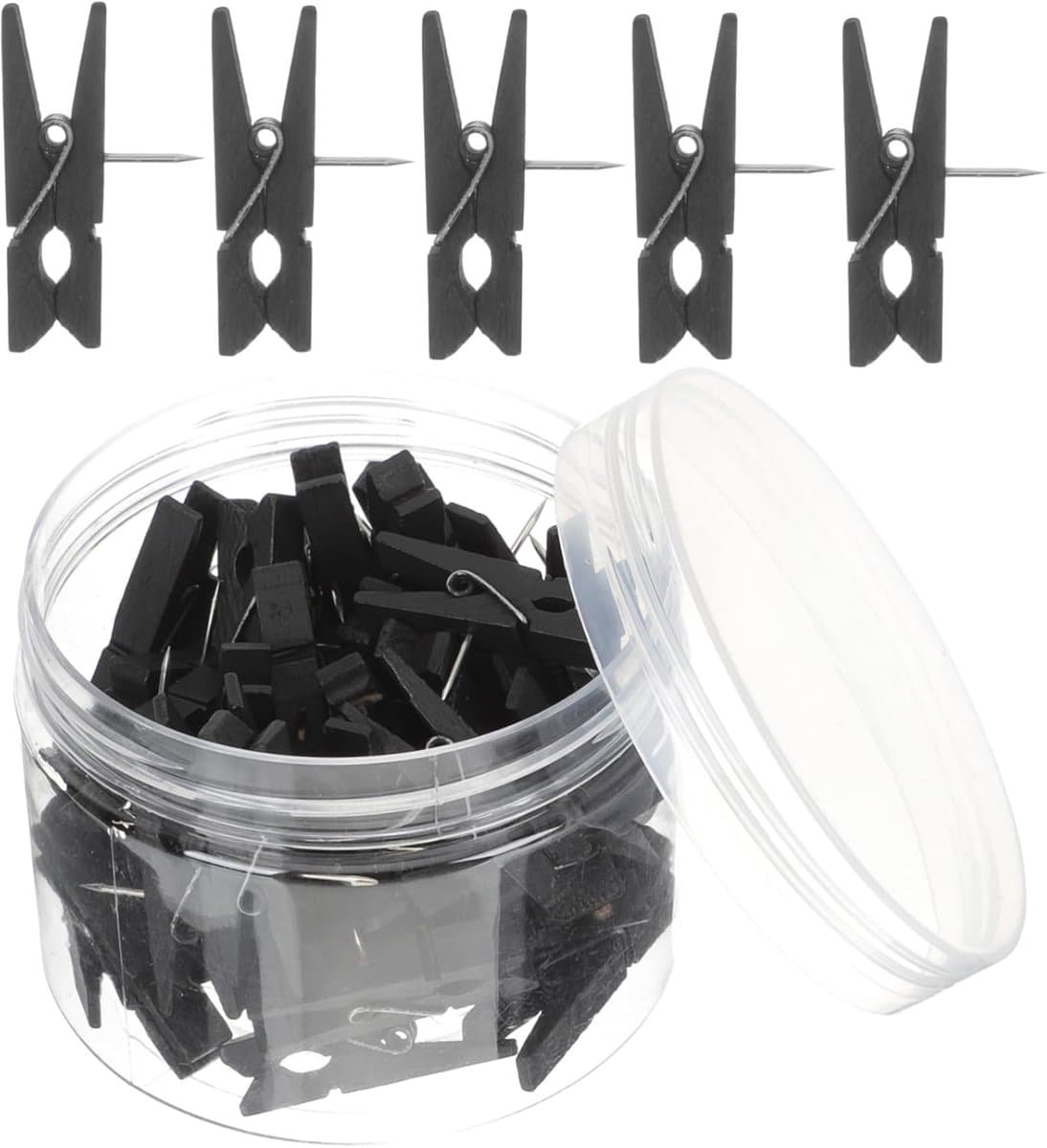 Houten Punaise Clips - Decoratieve Spelden - Foto's Bevestigen - Met Geïntegreerde Clip - 3.5x2cm - Zwart — afbeelding 1