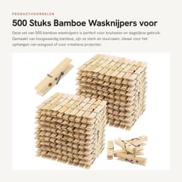 Dailygoods- Bamboe Haringen 500 Stuks - Kleine Houten Wasknijpers - Duurzaam - Compact - Winddicht - Hoogwaardig Materiaal — thumbnail 5