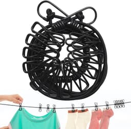Reis Kledinglijn - Draagbare Waslijn - Kleding Drogen - Met 12 Clips - Tot 380 cm - Zwart — thumbnail 4